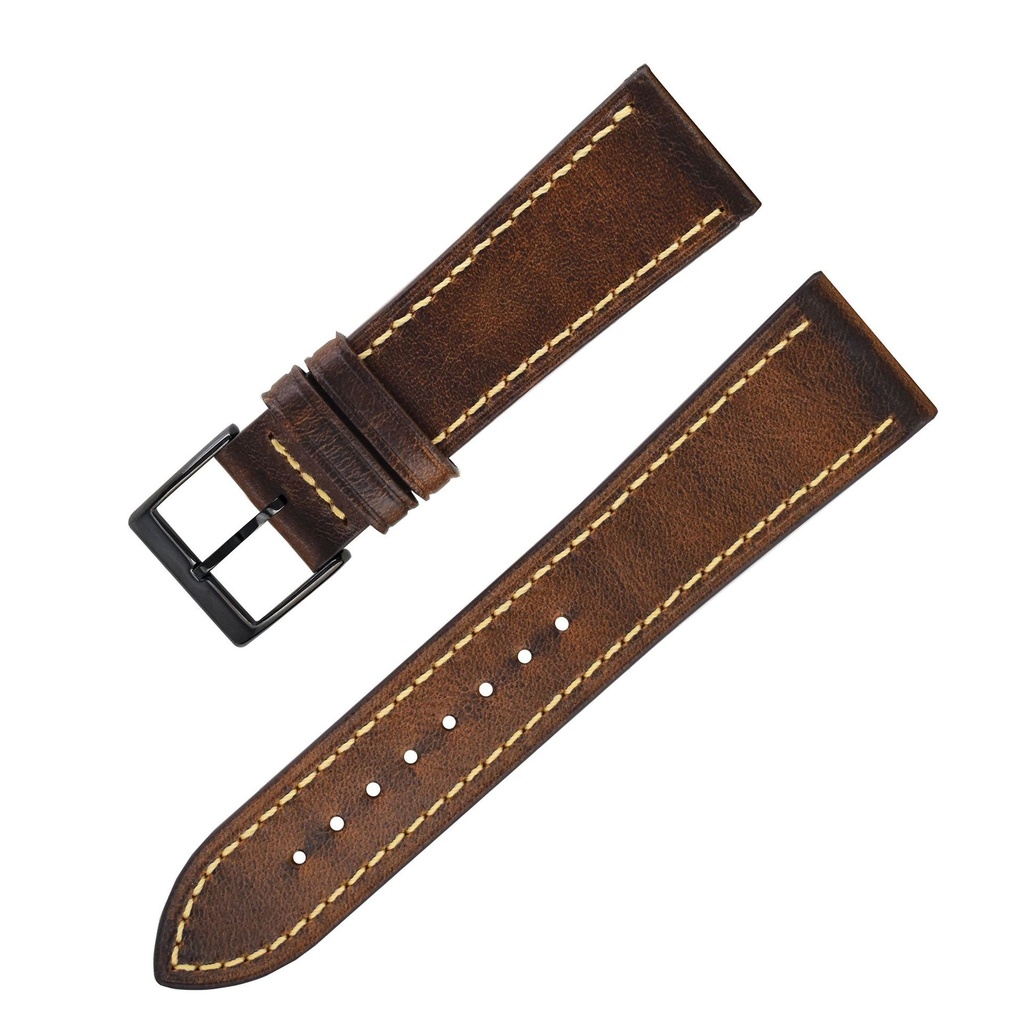 Wax Leather Watch Strap Watch Band Genuine Leather Genuine Leather Watch Band Soft Thin (20 [mm], Brown Black Buttons)