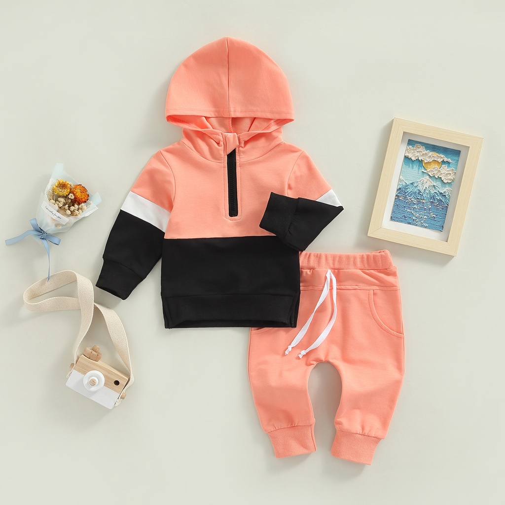 Boys And Girls Hooded Casual Long Sleeve Stitching Hoodie Autumn Children's Suit (100 [cm], Pink)
