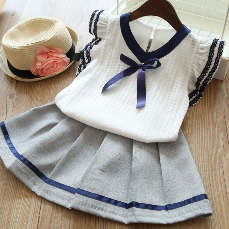 Girls' Suit Children's Clothing Summer Children Ruffled Short Sleeves (110)