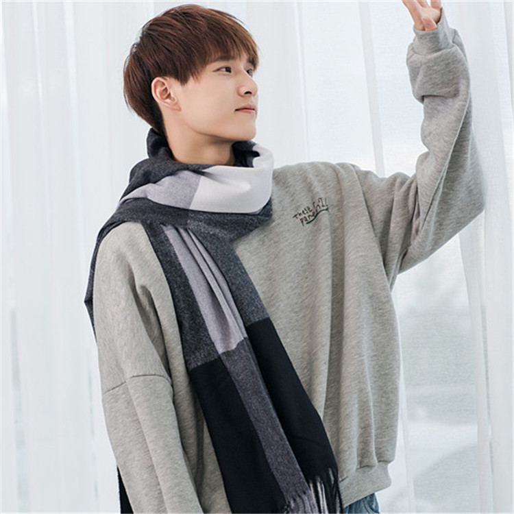 Warm Tassel Plaid Bristle Scarf (Black)