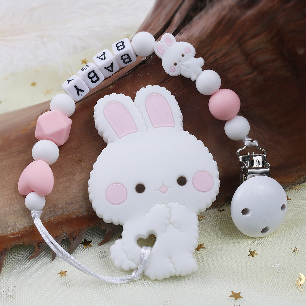 Baby Silicone Rabbit Dental Gel Set Bite Comfort Pacifier Chain (Pink)