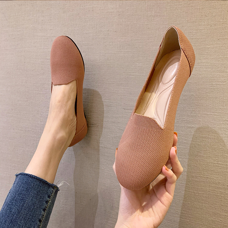 Pumps Round Head Woven Shallow Mouth Flying Woven Women's Flat Bottom (34, Pink)