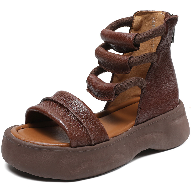 Women's Top Layer Cowhide Platform Sandals (35, Brown)
