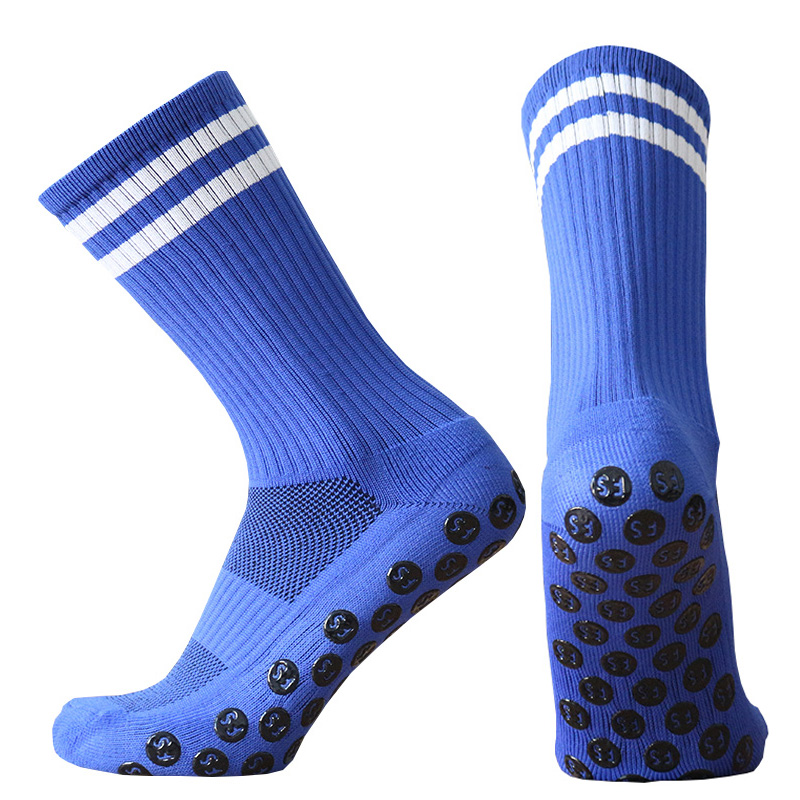 Striped Men's And Women's Towel Bottom Non-slip Football Training Competition Socks (Blue)