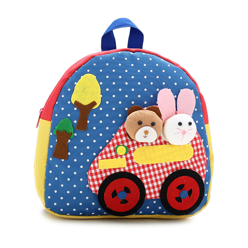 Korean shoulder children's schoolbag kindergarten adorable backpack handmade cartoon baby bag double shoulder bag (Blue)