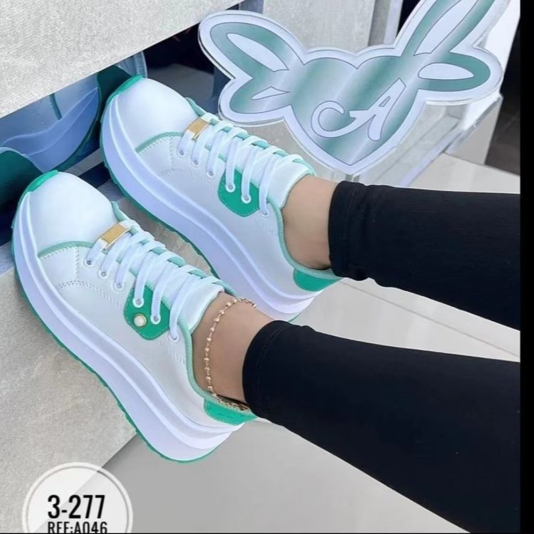 Women's Platform Shoes Lace-up White Shoes (36, Green)