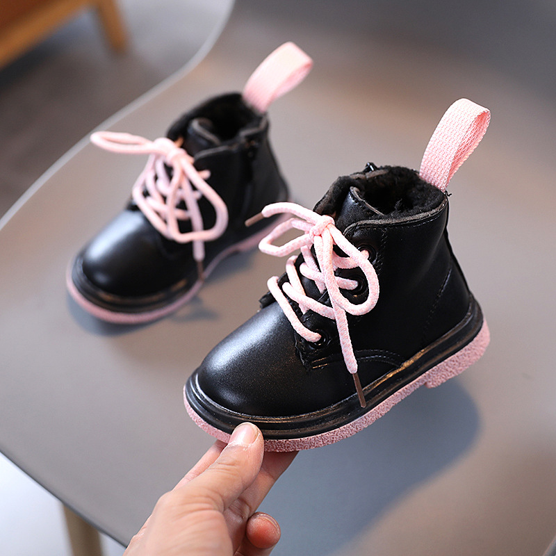 Children's Velvet Cotton Shoes Boy Martin Boots (26, Pink)