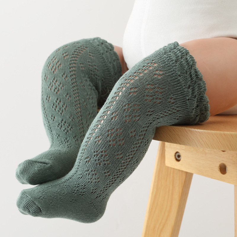 Hollow Lace Mouth Baby's Socks Loose Mouth Anti-mosquito Air Conditioner Stockings (M, Green)