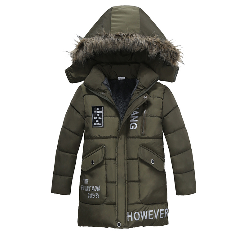 Winter Children's Trendy Cotton-padded Jacket Mid-length Letter Cotton-padded Coat (L)