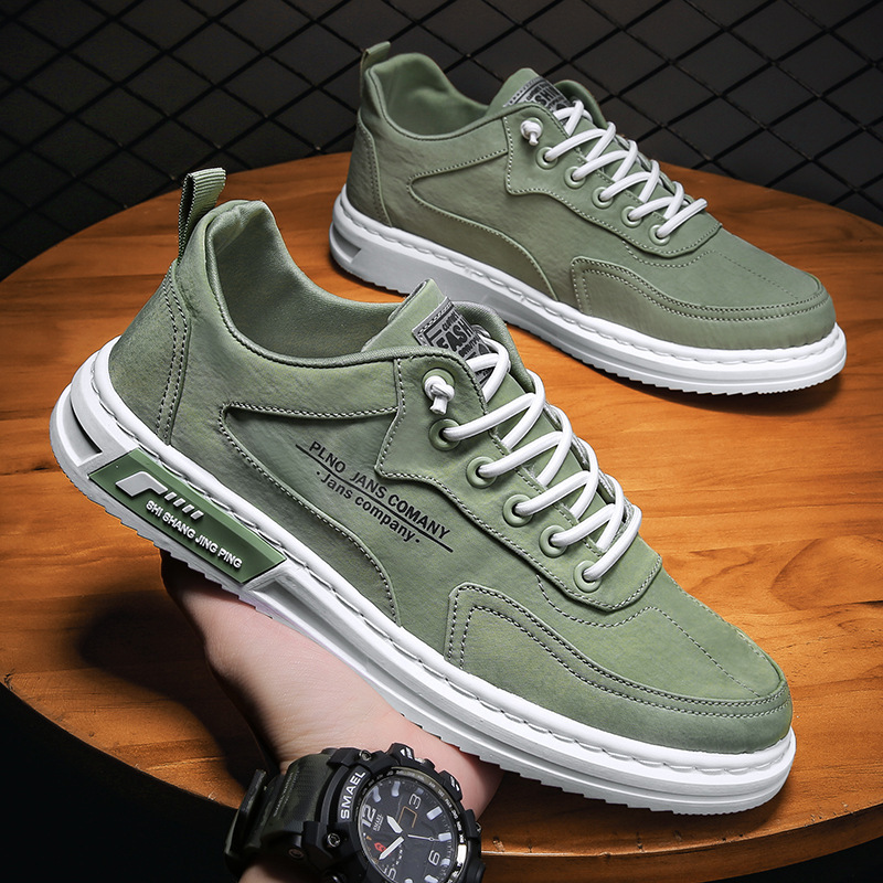 Spring New Breathable Canvas Shoes Men's Trendy All-matching Casual Sports Non-slip Wear-resistant Sneakers (39, Green)