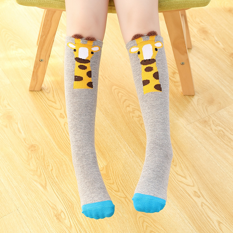 Wholesale Children's Three-dimensional Cartoon Long Socks Spring And Autumn Girls Mid-calf Length Socks Baby's Socks Knee Socks Manufacturers Sell Themselves (Grey Giraffe)