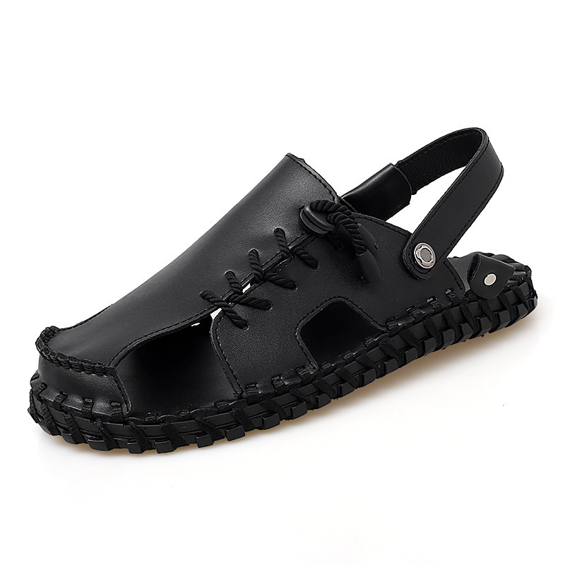Casual And Fashionable Outdoor Men's Leather Sandals (38, Black)