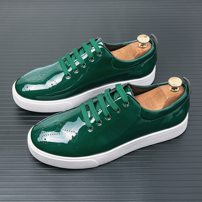 Patent Leather White Men's Green Leather Shoes (38, Green)