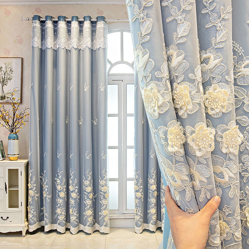 Bedroom Shading Wedding Home Double Open Curtain Finished Set (300x270 [cm], Magnolia Blue Hook)