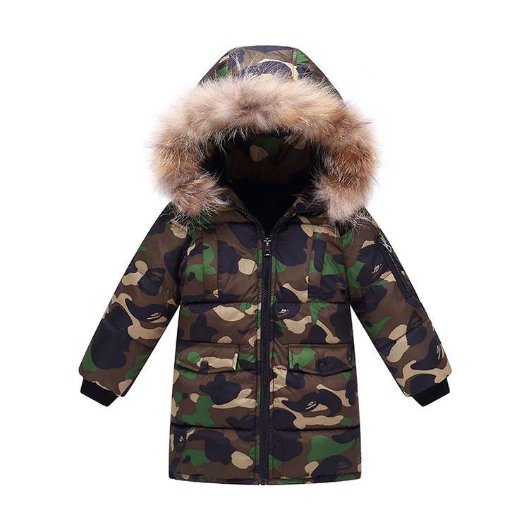 Children's Down And Wadded Jacket Camouflage Fur Collar Detachable Thickened Warm (110 [cm])