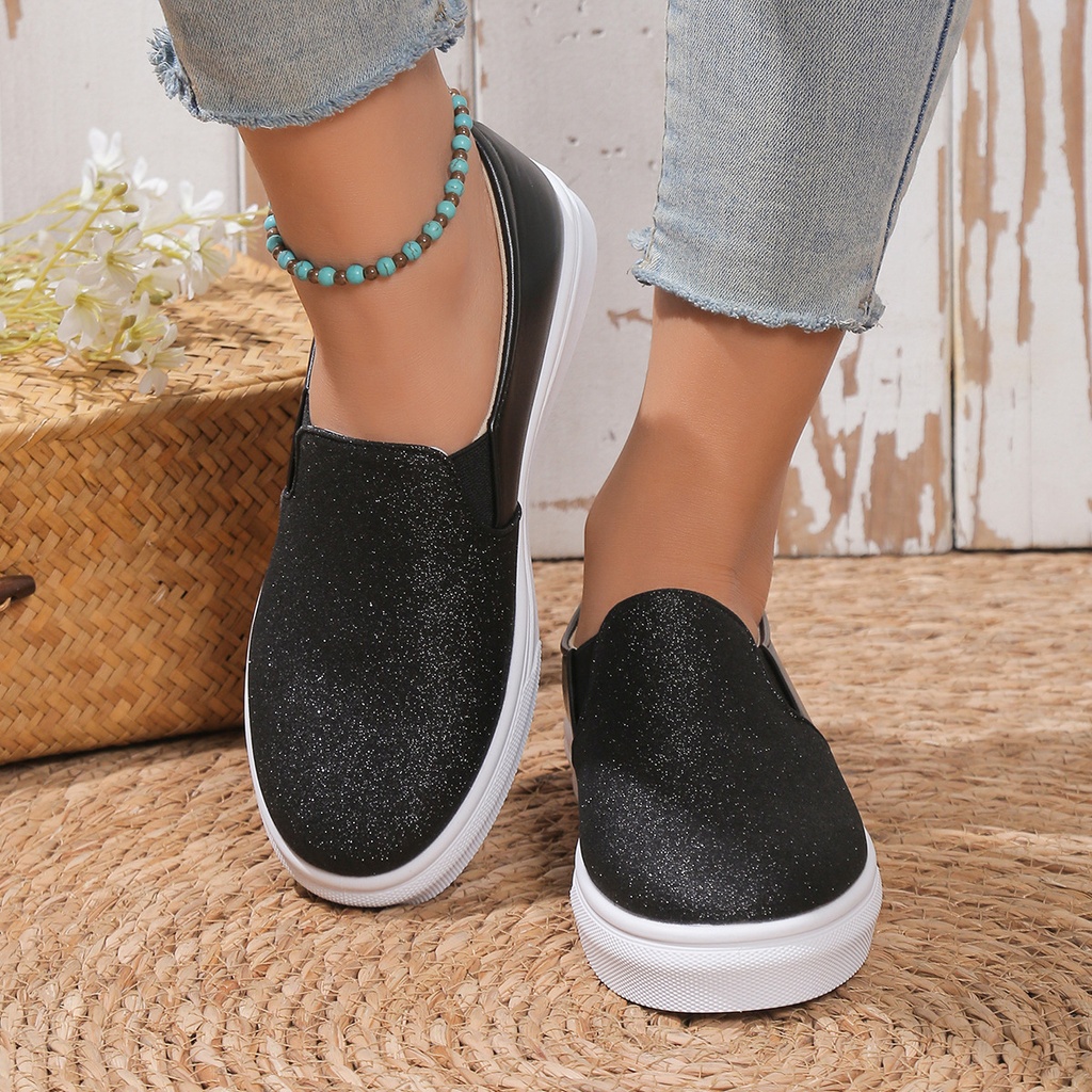 Stylish Casual Shoes Sale Plus Size Sequined Flat Women Loafers (36, Black)