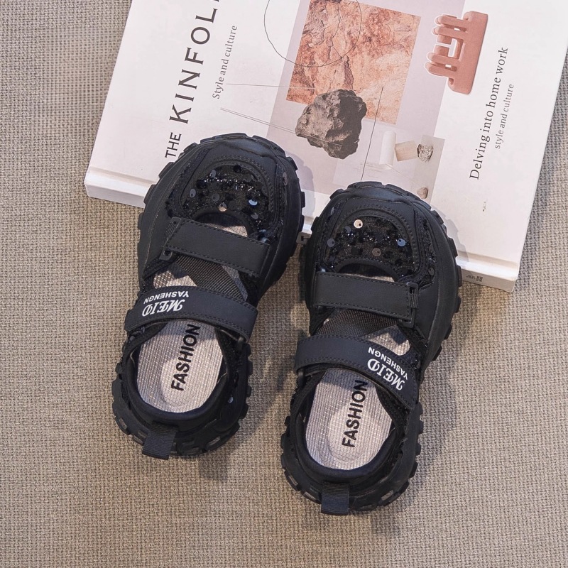 Sneaker Baby Girl Mesh Surface Shoes Summer Big Children (26, Black)