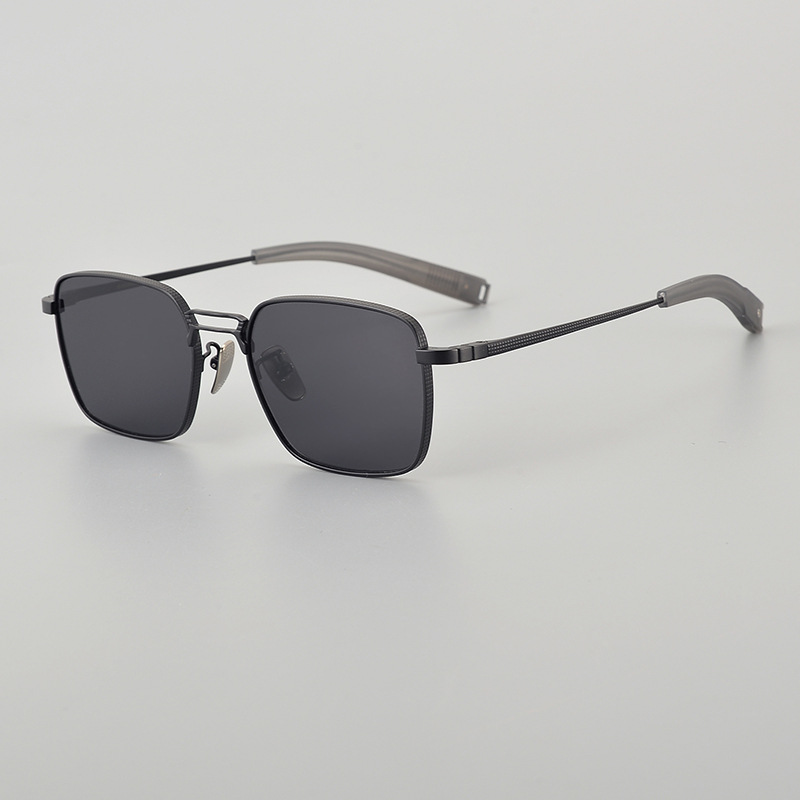 Pure Titanium Square Frame Double Beam Fashion Myopia Glasses For Men (Black & Grey)