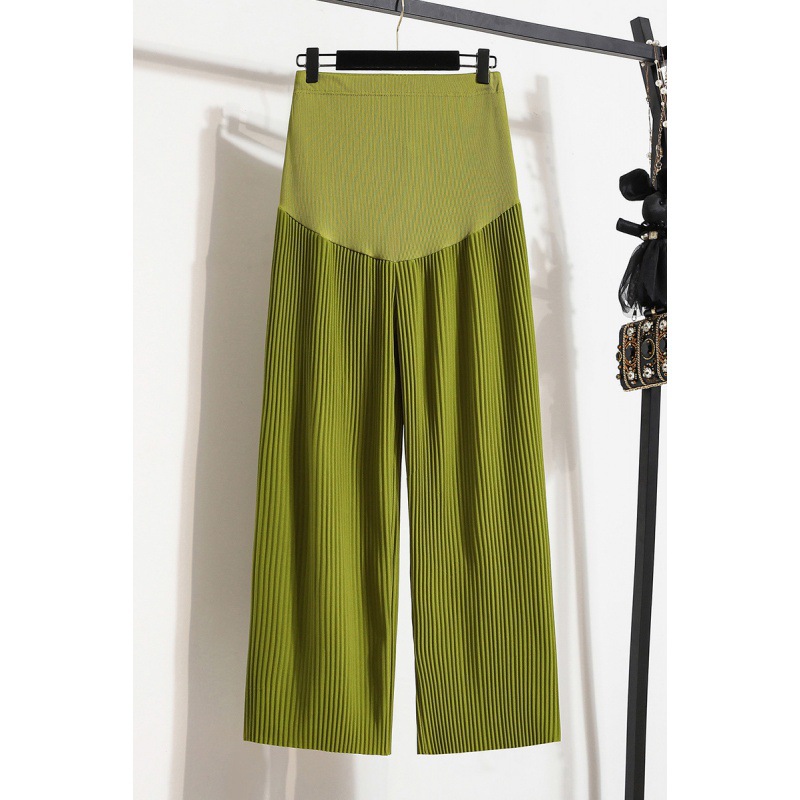 Women's Fashion Casual Pleated Ice Silk Maternity Pants (M, Green)