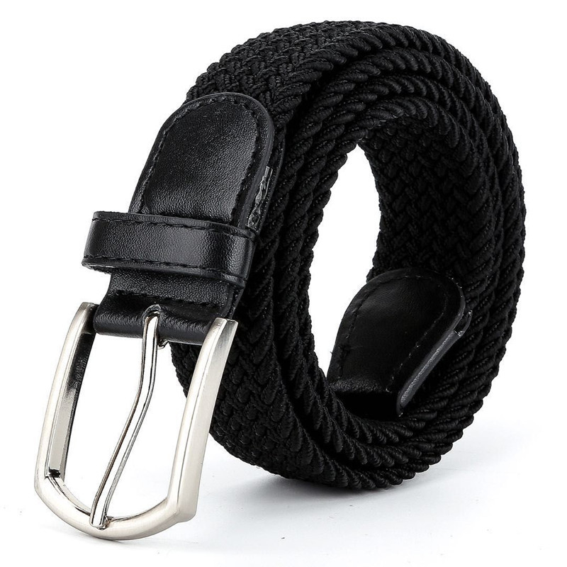 Men's Casual Stretch Woven Leather Belt (Black)