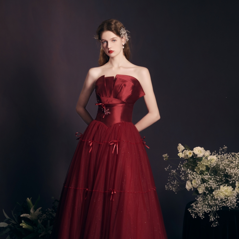 Red Long Dress Heavy-duty Tube Top For Women (M)