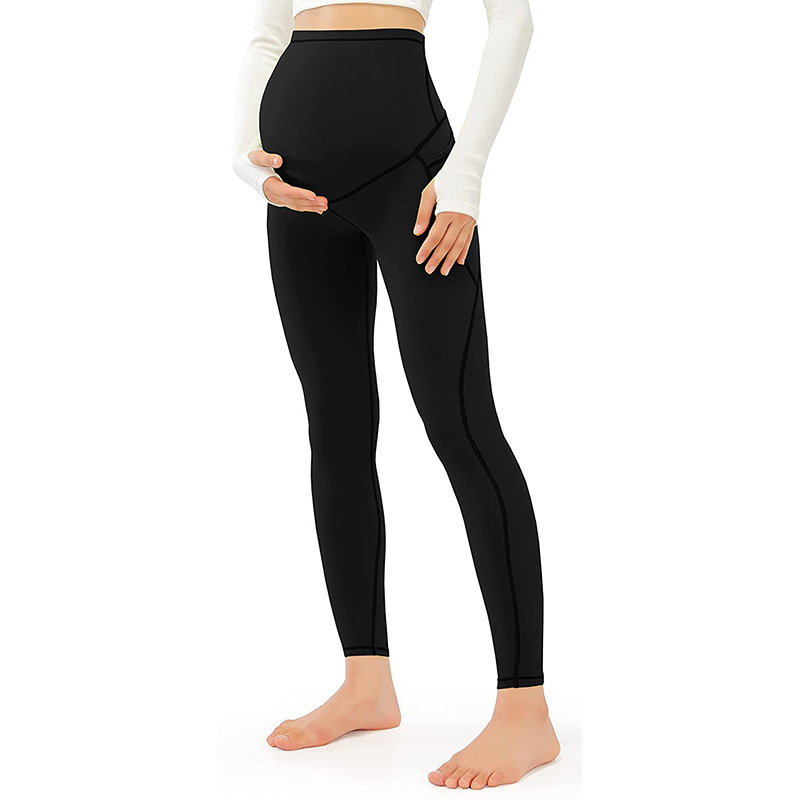 Abdominal Belt Maternity Yoga Maternity Pants (M, Black Pocket)