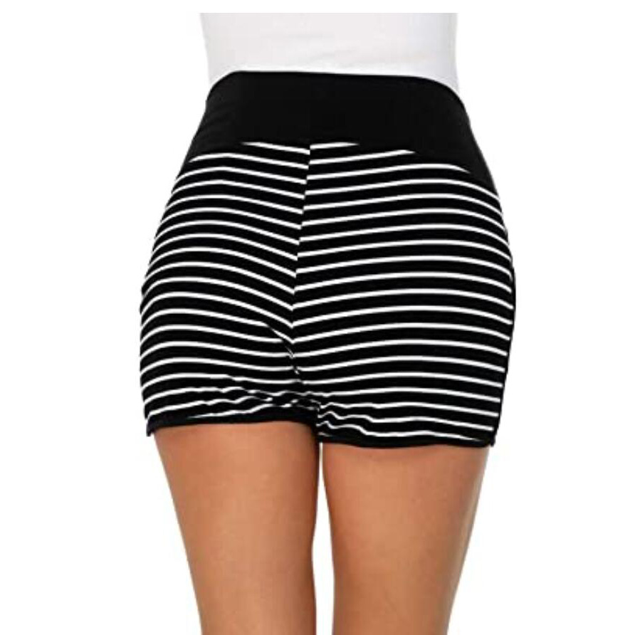Women's Maternity Shorts Casual Elastic Waist Striped Maternity Belt Pockets (M)