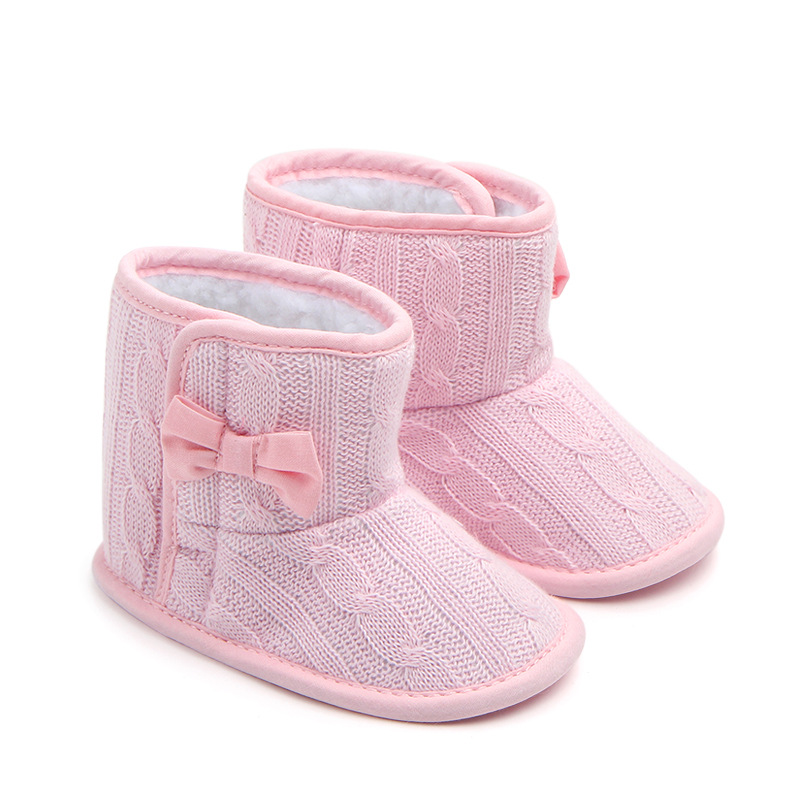 Manufacturers selling Wool Knitted Winter new bow shoes baby toddler shoes shoes boots 1646 (0 - 6 [months], Pink)