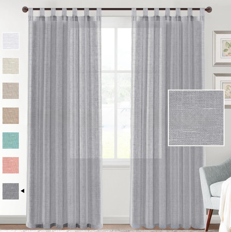 Linen Yarn Curtain Transparent Window Screen (132x213 [cm], Grey)