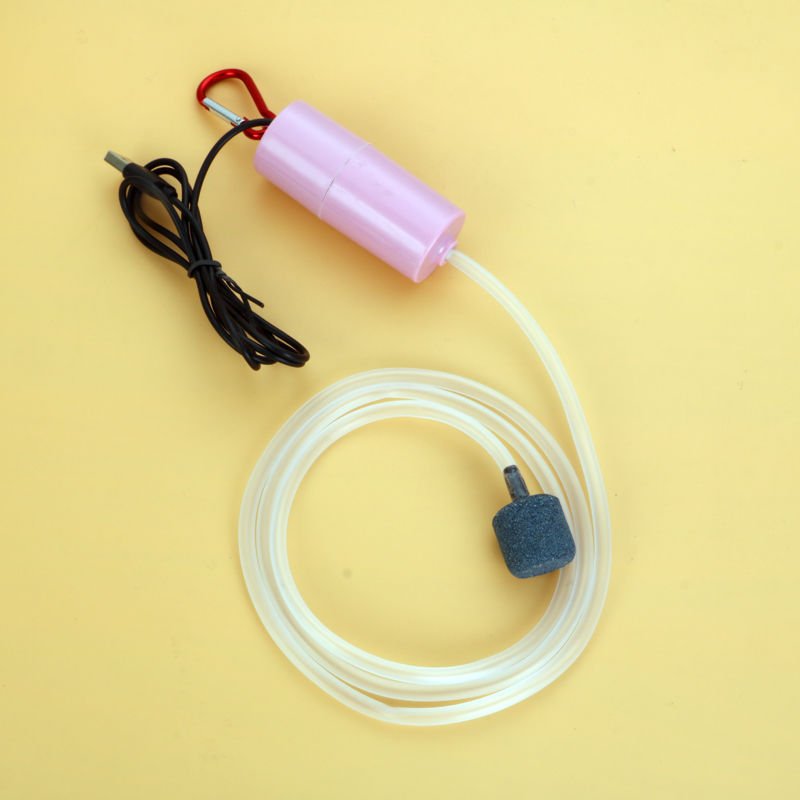 Aquarium Fish Tank USB Oxygen Air Pump Mute Energy Saving Supplies Portable Mini Aquatic Terrarium Fish Tank Accessories (Pink)