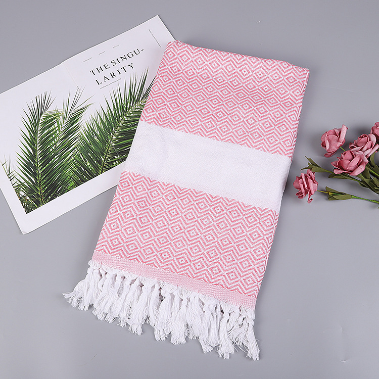 Handmade Tassel Blanket Turkish Beach Towel (90x180 [cm], Pink)