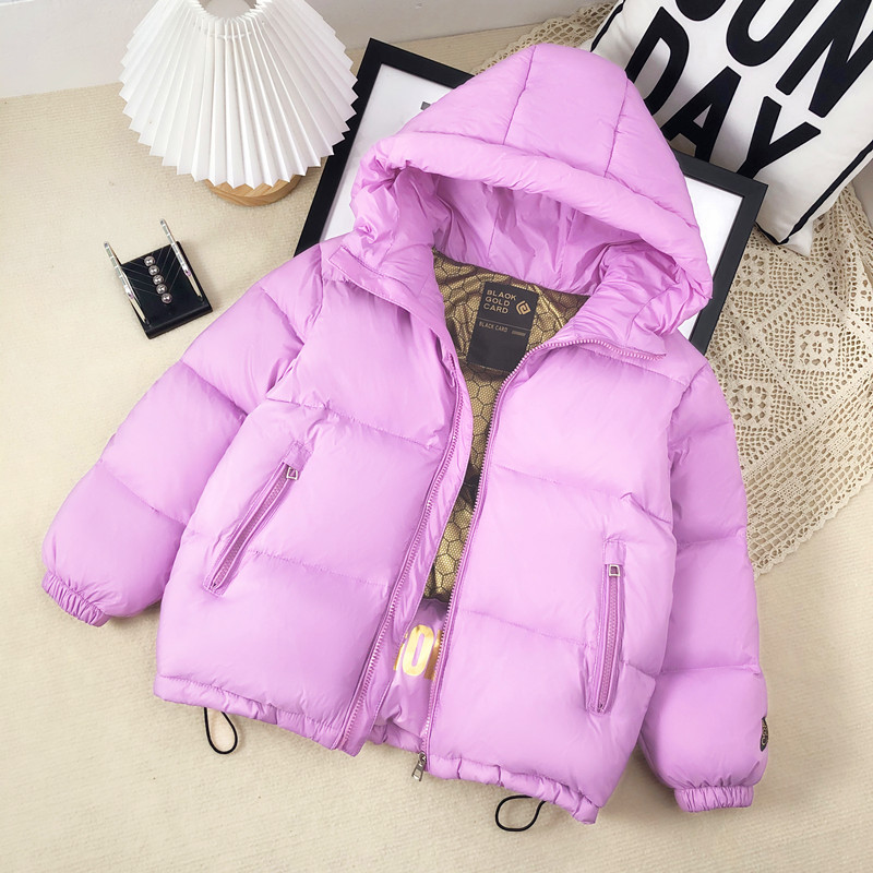 Winter New Children's Clothing, Down Jacket Thickened Black Gold Coat (150 [cm], Purple)