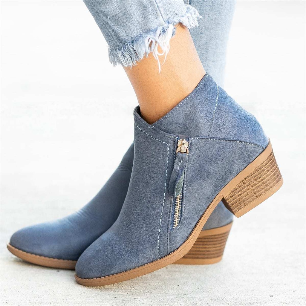 Women's Suede Boots Dr Martens Boots Chunky Heel Side Zip (35, Blue)