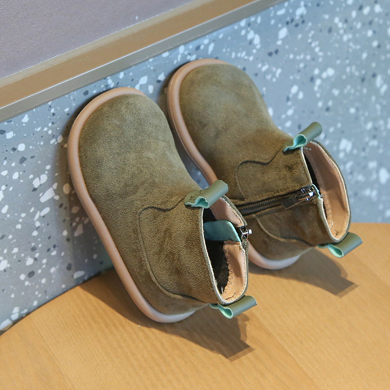 Children's Retro Solid Color British Style Cotton Boots (26, Green)