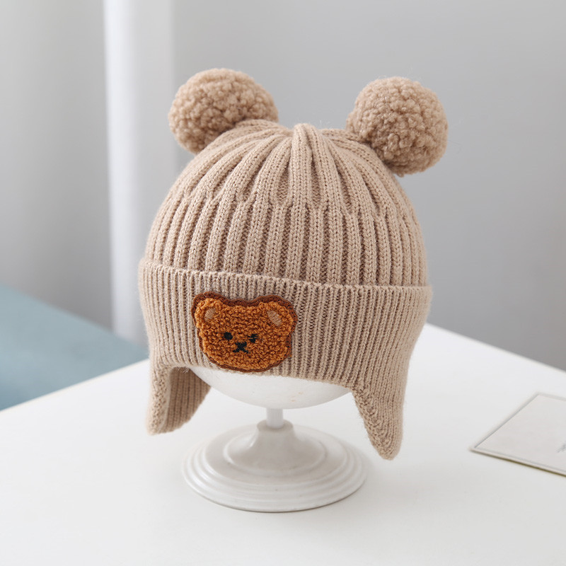 Baby Hat Warm Earflaps Cap Cute Bear Baby Knitted Woolen Cap (Khaki)