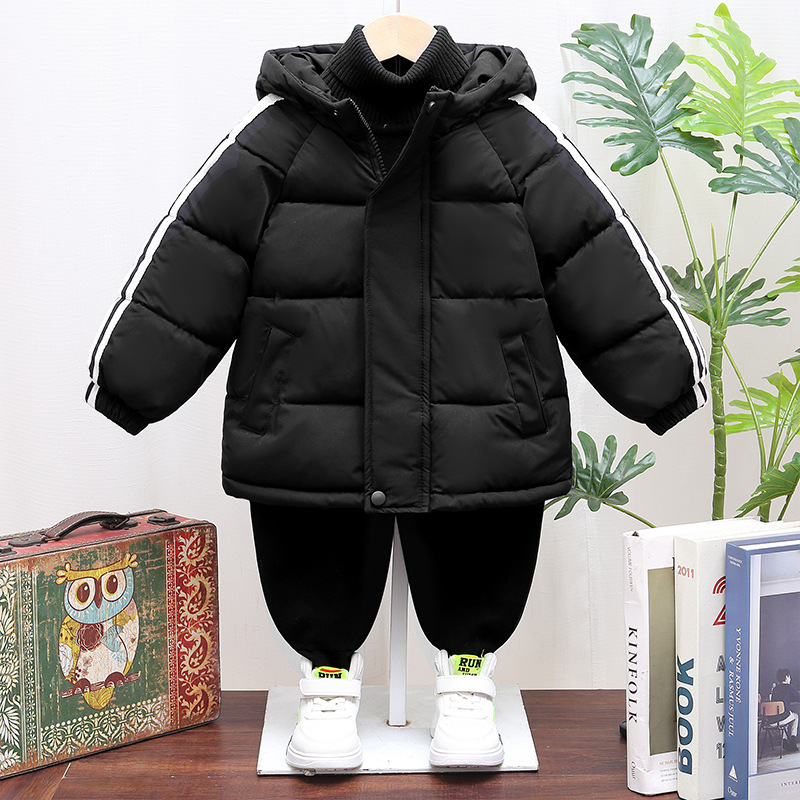 Children's Cotton Clothes Thickened Fall Winter Coat (150 [cm], Black)