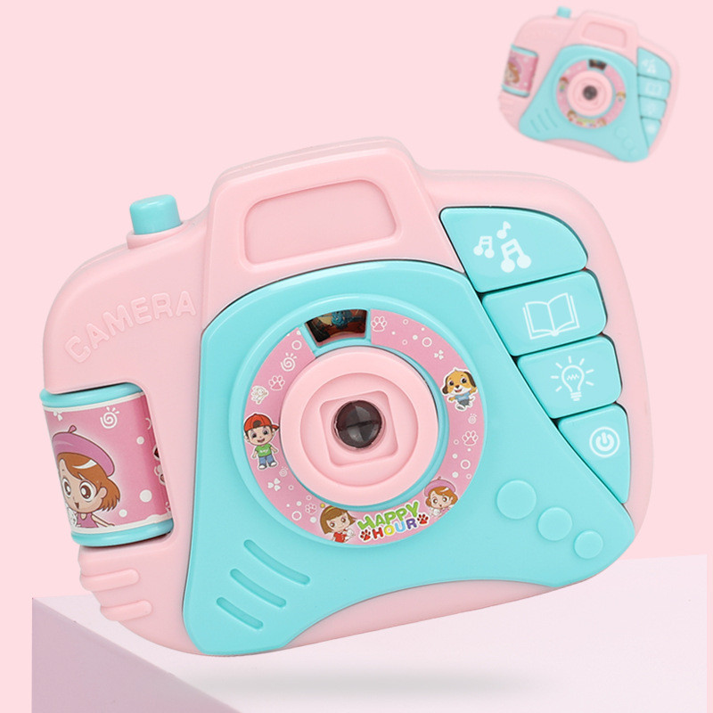 Children's light projection camera cartoon light camera manual brain small toy simulation camera (Pink)