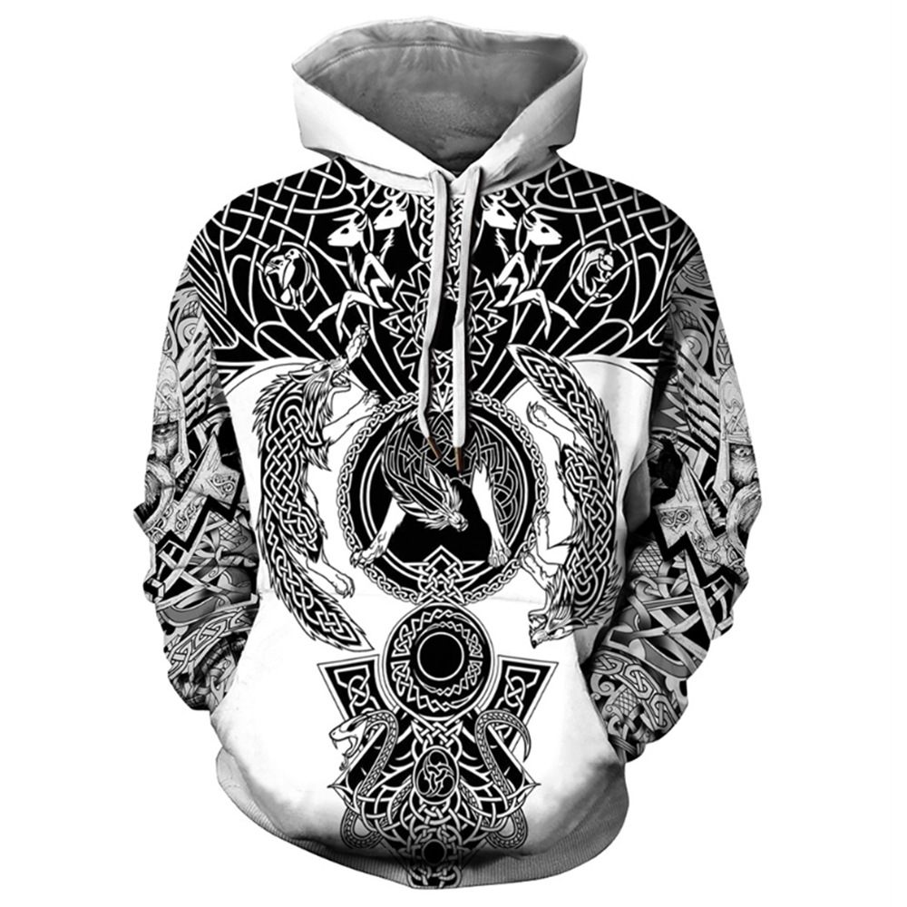 Digital Printed Fashionable Loose Hooded Sweater (M)
