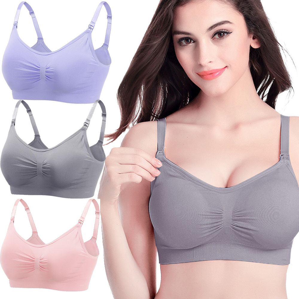 3pcs No Steel Ring Front Buckle Seamless Large Size Breastfeeding Bra Breastfeeding Adjustment Gather Postpartum Breastfeeding Bra Underwear (A)